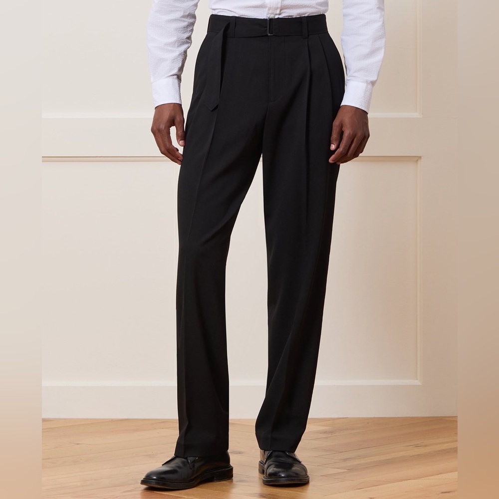 Gabardine Pleated Self Belted Trousers